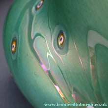 Load image into Gallery viewer, MASSIVE: Stunning 1980s SIGNED John Ditchfield Aqua Green Squat Vase / Bowl with Millefiori Canes. 7 3/4 inches
