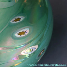 Load image into Gallery viewer, MASSIVE: Stunning 1980s SIGNED John Ditchfield Aqua Green Squat Vase / Bowl with Millefiori Canes. 7 3/4 inches

