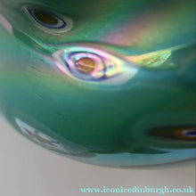 Load image into Gallery viewer, MASSIVE: Stunning 1980s SIGNED John Ditchfield Aqua Green Squat Vase / Bowl with Millefiori Canes. 7 3/4 inches
