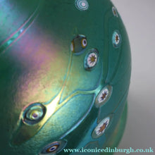 Load image into Gallery viewer, MASSIVE: Stunning 1980s SIGNED John Ditchfield Aqua Green Squat Vase / Bowl with Millefiori Canes. 7 3/4 inches
