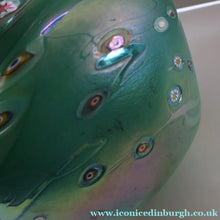 Load image into Gallery viewer, MASSIVE: Stunning 1980s SIGNED John Ditchfield Aqua Green Squat Vase / Bowl with Millefiori Canes. 7 3/4 inches
