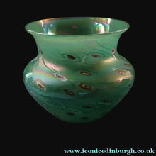 Load image into Gallery viewer, MASSIVE: Stunning 1980s SIGNED John Ditchfield Aqua Green Squat Vase / Bowl with Millefiori Canes. 7 3/4 inches
