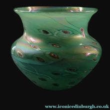 Load image into Gallery viewer, MASSIVE: Stunning 1980s SIGNED John Ditchfield Aqua Green Squat Vase / Bowl with Millefiori Canes. 7 3/4 inches
