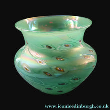 Load image into Gallery viewer, MASSIVE: Stunning 1980s SIGNED John Ditchfield Aqua Green Squat Vase / Bowl with Millefiori Canes. 7 3/4 inches
