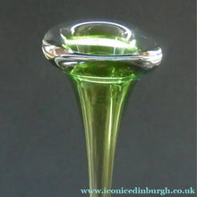 Load image into Gallery viewer, Vintage 1960s SWEDISH Aseda Glass Tall Stem Vases. Green Bo Borgstorm Bone Vase. 12 1/2 inches
