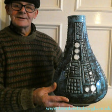 Load image into Gallery viewer, Vintage 1960s West German BRUSTALIST Bottle Vase. Uberlacker Ceramics / U-keramik
