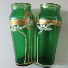 Load image into Gallery viewer, Antique 1905 Art Nouveau Bohemian Gold Enamel Pair of Vases, In the manner of Josef Anton Riedel
