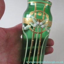 Load image into Gallery viewer, Antique 1905 Art Nouveau Bohemian Gold Enamel Pair of Vases. In the manner of Josef Anton Riedel
