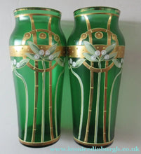 Load image into Gallery viewer, Antique 1905 Art Nouveau Bohemian Gold Enamel Pair of Vases, In the manner of Josef Anton Riedel
