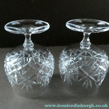 Load image into Gallery viewer, Matching PAIR of Cut Crystal Brandy Glasses. Height 4 1/4 inches 
