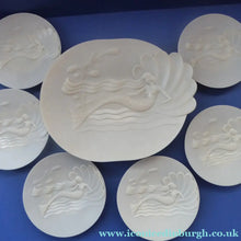 Load image into Gallery viewer, MERMAIDS. 1930s Art Deco MODERN STYLISTS Set of Seven Early Hard Plastic Serving Plates
