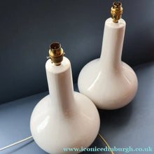 Load image into Gallery viewer, MID-CENTURY:  Highly Collectable. Matched Pair of White CASA PUPO Bulbous Ceramic Lamps. Each with stamp on base
