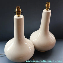 Load image into Gallery viewer, MID-CENTURY:  Highly Collectable. Matched Pair of White CASA PUPO Bulbous Ceramic Lamps. Each with stamp on base
