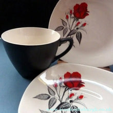 Load image into Gallery viewer, MIDWINTER. Pretty 1960s TRIO - Cup, Saucer &amp; Side Plate. Red Rose Motif. CARMEN Pattern
