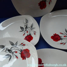 Load image into Gallery viewer, MIDWINTER. Set of FIVE Pretty 1960s Side Plates; 7 1/2 inches. Red Rose Motif. CARMEN Pattern
