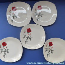 Load image into Gallery viewer, MIDWINTER. Set of FIVE Pretty 1960s Side Plates; 7 1/2 inches. Red Rose Motif. CARMEN Pattern
