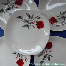 Load image into Gallery viewer, MIDWINTER. Set of FIVE Pretty 1960s Side Plates; 7 1/2 inches. Red Rose Motif. CARMEN Pattern
