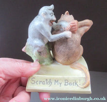 Load image into Gallery viewer, Porcelain Figurine by Schafer &amp; Vater. Quirky GROOMING MONKEYS Match Holder &amp; Striker
