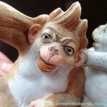 Load image into Gallery viewer, Porcelain Figurine by Schafer &amp; Vater. Quirky GROOMING MONKEYS Match Holder &amp; Striker
