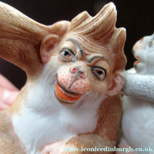 Load image into Gallery viewer, Porcelain Figurine by Schafer &amp; Vater. Quirky GROOMING MONKEYS Match Holder &amp; Striker
