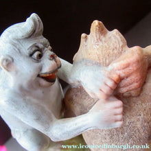 Load image into Gallery viewer, Porcelain Figurine by Schafer &amp; Vater. Quirky GROOMING MONKEYS Match Holder &amp; Striker
