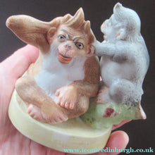 Load image into Gallery viewer, Porcelain Figurine by Schafer &amp; Vater. Quirky GROOMING MONKEYS Match Holder &amp; Striker
