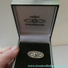Load image into Gallery viewer, Cute Little Modern Celtic Inspired Sterling Silver Cap or Lapel Brooch with Central Lilac Stone BOXED
