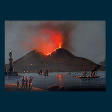 Load image into Gallery viewer, Pendant PAIR of Antique 19th Century NEAPOLITAN SCHOOL Paintings: 1/ Bay of Naples and 2/ Vesuvius Erupting
