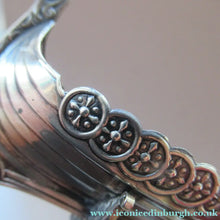 Load image into Gallery viewer, Pair of Norwegian Silver Viking Ship Salt Cellars with Clear Glass Liners
