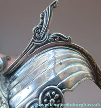 Load image into Gallery viewer, Pair of Norwegian Silver Viking Ship Salt Cellars with Clear Glass Liners
