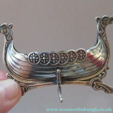 Load image into Gallery viewer, Pair of Norwegian Silver Viking Ship Salt Cellars with Clear Glass Liners
