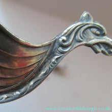 Load image into Gallery viewer, Pair of Norwegian Silver Viking Ship Salt Cellars with Clear Glass Liners
