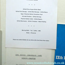 Load image into Gallery viewer, Official Menu Samples Compiled for the Commonwealth Games. EDINBURGH 1970. VERY Rare Survivor
