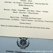Load image into Gallery viewer, Official Menu Samples Compiled for the Commonwealth Games. EDINBURGH 1970. VERY Rare Survivor
