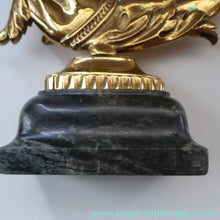 Load image into Gallery viewer, Old Venetian Polished Brass Gondola Hippocampus Oar Lock. Mounted on Heavy Carved Stone Base
