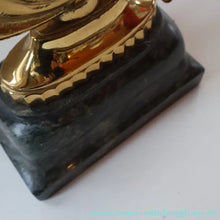 Load image into Gallery viewer, Old Venetian Polished Brass Gondola Hippocampus Oar Lock. Mounted on Heavy Carved Stone Base
