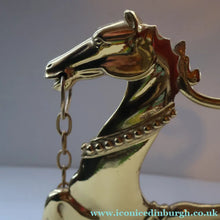 Load image into Gallery viewer, Old Venetian Polished Brass Gondola Hippocampus Oar Lock. Mounted on Heavy Carved Stone Base
