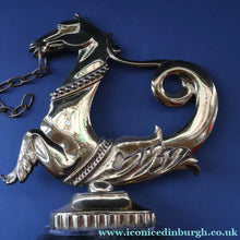 Load image into Gallery viewer, Old Venetian Polished Brass Gondola Hippocampus Oar Lock. Mounted on Heavy Carved Stone Base
