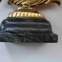 Load image into Gallery viewer, Old Venetian Polished Brass Gondola Hippocampus Oar Lock. Mounted on Heavy Carved Stone Base
