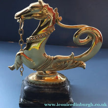 Load image into Gallery viewer, Old Venetian Polished Brass Gondola Hippocampus Oar Lock. Mounted on Heavy Carved Stone Base

