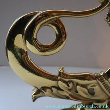 Load image into Gallery viewer, Old Venetian Polished Brass Gondola Hippocampus Oar Lock. Mounted on Heavy Carved Stone Base
