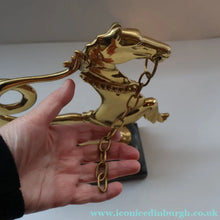 Load image into Gallery viewer, Old Venetian Polished Brass Gondola Hippocampus Oar Lock. Mounted on Heavy Carved Stone Base
