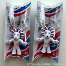 Load image into Gallery viewer, OLYMPICS SOUVENIR. London 2012 PAIR of Pride the Lion Mascot Keyrings. In Original Packaging
