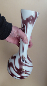 Tall 1960s Italian V.B Opaline ZEBRA Stripe Glass Vase