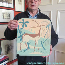 Load image into Gallery viewer, ORIGINAL 1930s Art Deco Plaster Wall Plaque. Hand Painted Image of a Reindeer
