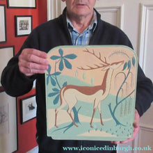 Load image into Gallery viewer, ORIGINAL 1930s Art Deco Plaster Wall Plaque. Hand Painted Image of a Reindeer
