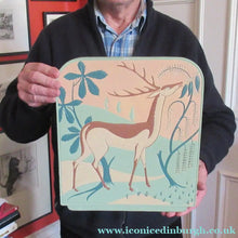 Load image into Gallery viewer, ORIGINAL 1930s Art Deco Plaster Wall Plaque. Hand Painted Image of a Reindeer
