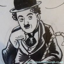 Load image into Gallery viewer, Original Pen Cartoon for Sale by Sidney Strube. Charlie Chapin as the Great Dictator
