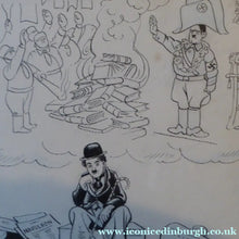 Load image into Gallery viewer, Original Pen Cartoon for Sale by Sidney Strube. Charlie Chapin as the Great Dictator
