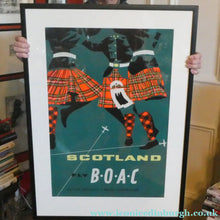 Load image into Gallery viewer, ORIGINAL 1950s Lithographic Scottish TRAVEL POSTER. "Scotland Fly B.O.A.C." FRAMED
